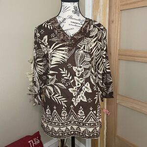 Alfred Dunner Cotton Blouse Brown Floral Size 8P